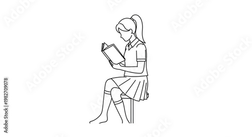 Young Girl Reading a Book While Sitting Down.