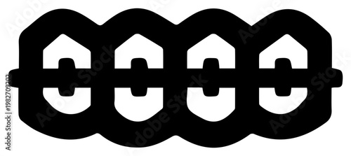 Monochromatic graphic symbol representing dental braces for orthodontic treatment symbolizing dental health alignment and smile correction suitable for medical and cosmetic
