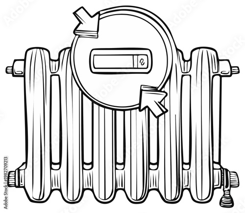 Radiator illustration with energy saving display, heating system concept.