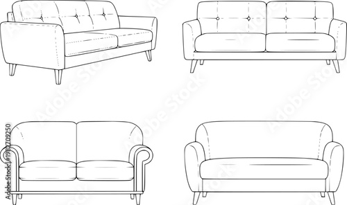 Line of modern and classic sofas a white background couch furniture