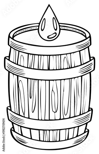 Wooden Barrel With Water Droplet Cartoon Illustration