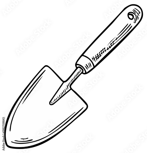 Hand trowel sketch style illustration for gardening tasks and planting