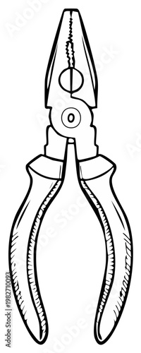 Detailed Sketch of Pliers Tool for Construction and Repair Work