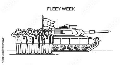 Fleet Week: Sailors Salute Beside Military Tank with Flag