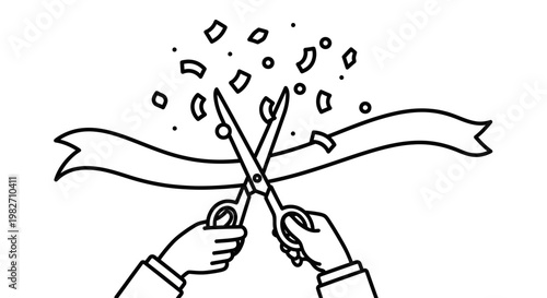 Grand Opening Ribbon Cutting Ceremony with Confetti and Scissors