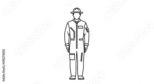 Line Drawing of a Person in Protective Workwear and Hat