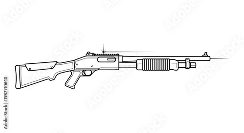 Line Drawing Illustration of a Tactical Pump-Action Shotgun