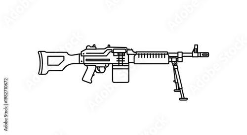 Machine Gun Icon - Military Weapon Vector Illustration