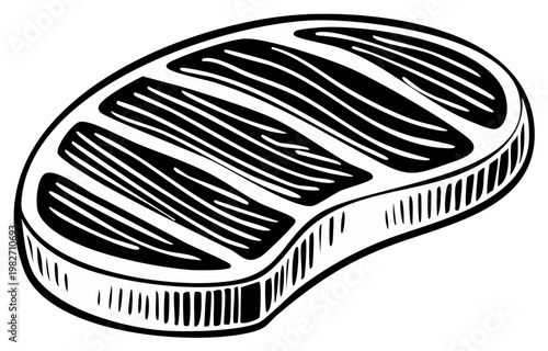 Illustration of a grilled steak, black and white