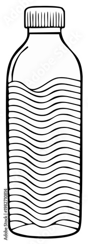 Line Drawing of a Water Bottle Filled with Wavy Liquid