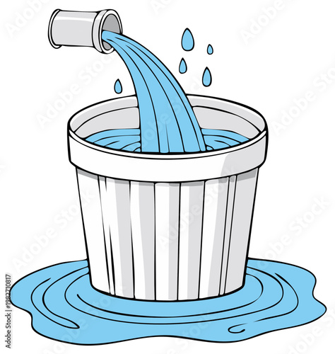 Water pouring into a bucket cartoon illustration
