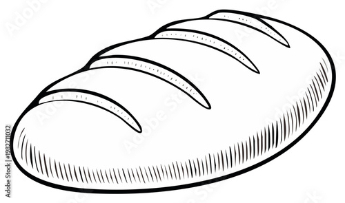 Freshly Baked Bread Loaf Illustration Line Art Graphic Kitchen Staple Food Single Whole Isolated Simple Concept