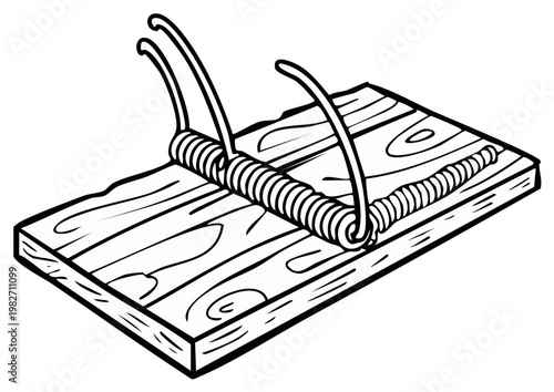 Simple wooden mousetrap with coiled spring mechanism for pest control