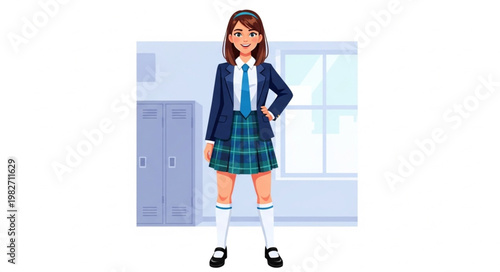 Young Girl in School Uniform Standing Confidently.