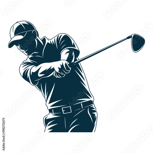 Golfer executing a powerful swing on a lush green course