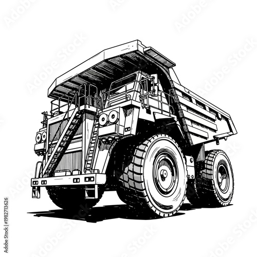 Massive mining dump truck, heavy-duty vehicle for excavation and transport, industrial machinery