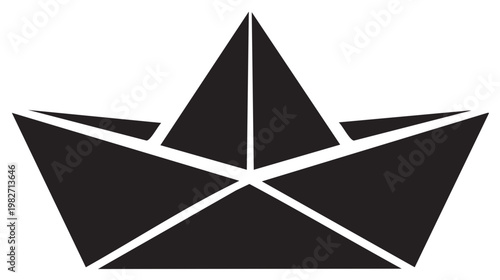Simple black paper boat silhouette on white background