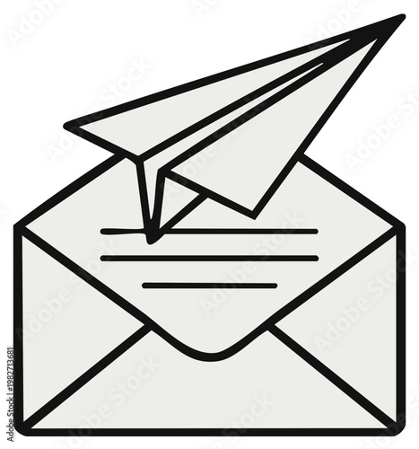 Paper airplane flying from an open envelope with message