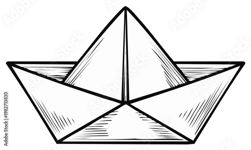 Ink drawing of a paper boat, sketch style.