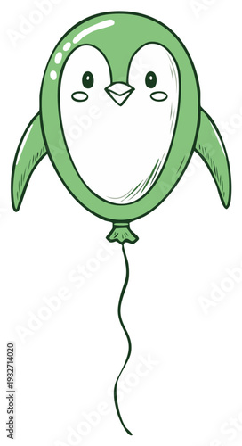 Cute Green Penguin Shaped Balloon Floating with a String