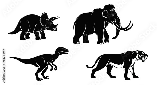 Prehistoric Animal Silhouettes Set - Dinosaurs and Extinct Mammals