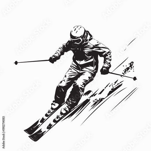 Skier Speeding Downhill Winter Sport Silhouette Vector Art