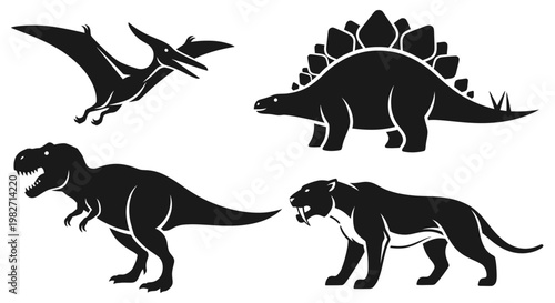 Prehistoric Animals Silhouettes Set - Dinosaurs and Ancient Creatures Icons