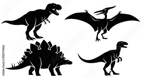 Prehistoric Dinosaur Silhouettes Collection: T-Rex, Pterodactyl, Stegosaurus, Velociraptor