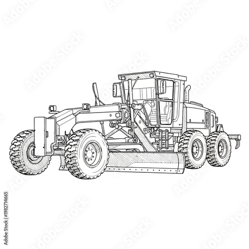 Road Grader Construction Vehicle Drawing - Heavy Equipment Machine