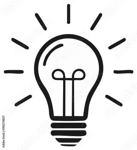 Hand drawn shining light bulb icon a symbol of new ideas creativity and inspiration
