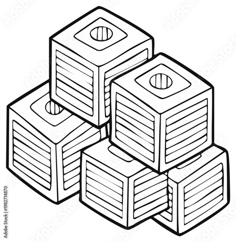 Stack of Building Blocks Toy Cubes with Holes Outline Drawing