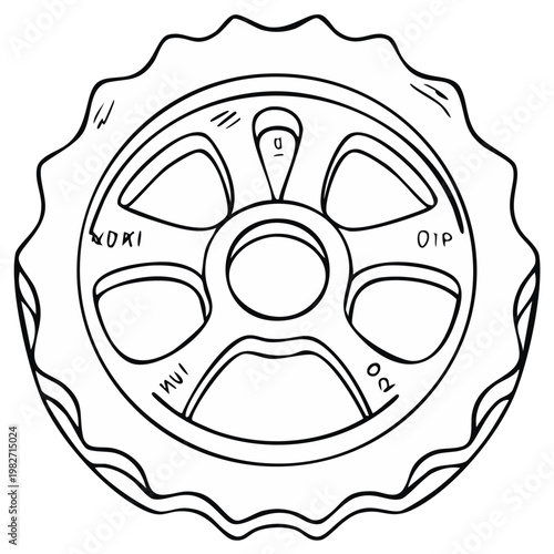 Hand Drawn Sprocket Illustration Isolated Close Up Outline Bicycle Mechanism Part Spare Gear Design Object Black and White