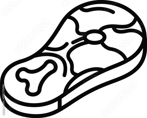 A black and white line drawing of a t bone steak with bone