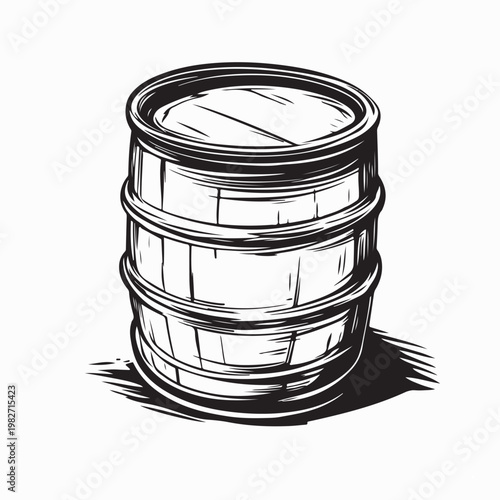 Classic Wood Barrel Traditional Vector Art On White Background