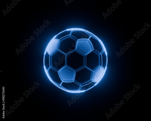 A 3D illustration of a soccer ball as a hologram.
