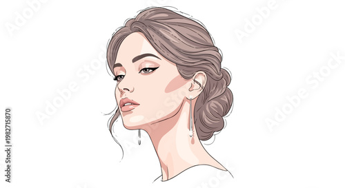 Elegant woman portrait vector, beautiful female face with stylish updo hairstyle, sophisticated lady profile for beauty and fashion branding