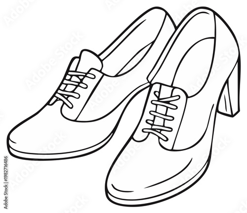 Classic High Heel Oxford Shoes Illustration Black and White Line Art Fashion Footwear