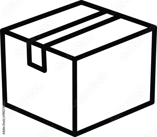 A simple line drawing of a closed cardboard box with a sealed flap