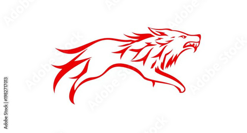 A tribal wolf and eagle head vector illustration featuring a red fire dragon silhouette and nature flower elements for a tattoo logo design