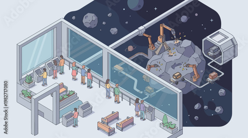 Space Station Laboratory Interior With Scientists At Work.