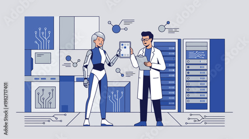 Two scientists in a laboratory conducting research.