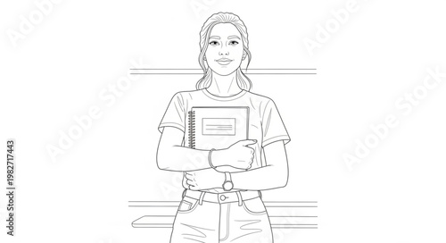 Young Woman Holding Book in Front of White Background.