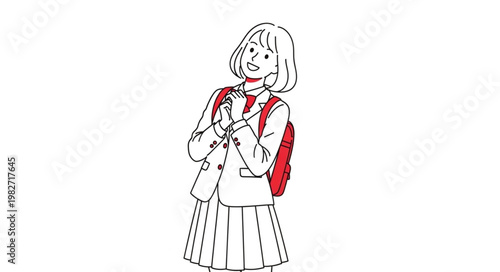Young Japanese School Girl with Backpack.