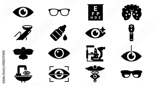 Set of Minimalist Black and White Sight and Eye Icons for Medical or Health Apps and Designs