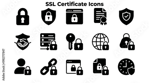 Vector Illustration of SSL Certificate Icons for Secure Digital Security