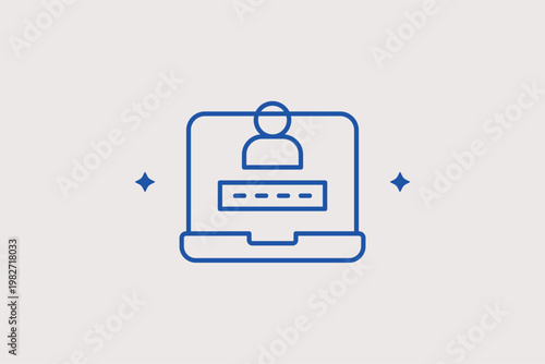 Laptop displaying a user login screen focuses on account security and authentication. Practical Vector Illustration is perfect for member portals and secure access themes.