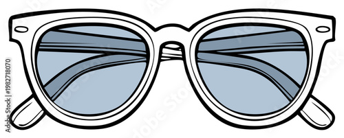Illustration of Classic Sunglasses with Thick White Frames and Light Blue Lenses
