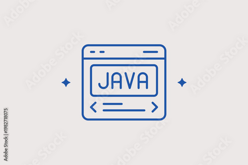 Web browser window with "JAVA" text focuses on specific backend programming languages. Professional Vector Illustration is perfect for coding courses and software engineering themes.