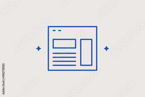 Layout grid on a browser window highlights web design and user interface structure. Minimalist Vector Illustration is ideal for frontend development and graphic design themes.