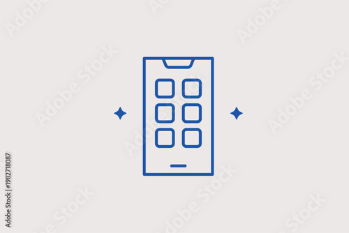  Smartphone displaying a grid of app icons represents mobile interface design. Versatile Vector Illustration is ideal for application development and mobile commerce themes.